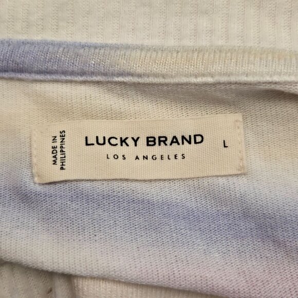Lucky Brand Cloud Soft Jersey Shirt V-Neck White Rainbow Striped Size L NWT - Picture 5 of 9